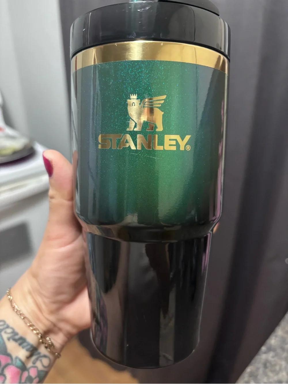 Stanley Green Metallic Tumbler with Gold Logo